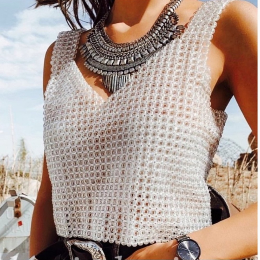 NWOT Zara beaded clear cropped tank top